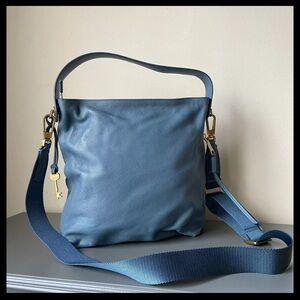 Fossil Leather Maya Hobo Crossbody Glazed Pebbled Bag Faded Indigo​